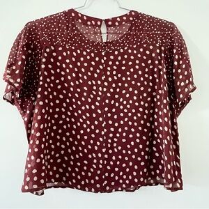 Madewell Blouse Top Women's XS/S/M Silk Brown Chiffon Cheetah Polka Dots Cropped